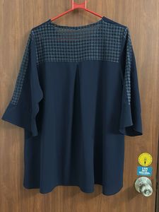 Elegant Navy Blouse with Sheer Detail