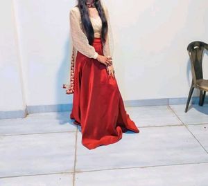 Elegant Maroon Skirt &amp; Top Set With Dupatta