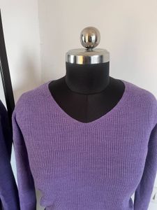 Purple V-Neck Long Sleeve Sweater