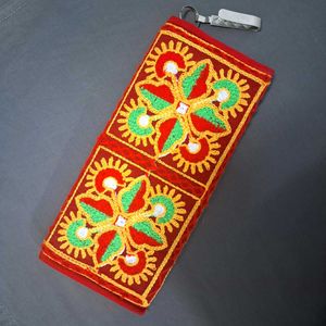 Red Embroidered Purse- Brand New