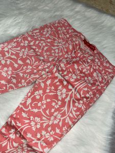 Peach And White Printed Pants