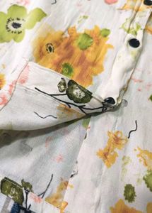 Pretty Flowers Print Shirt Style Cream Colour Top
