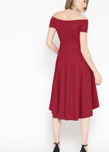 Wine Solid Fit and Flare Dress