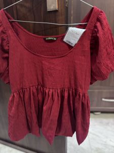 Maroon Puff Sleeve Top