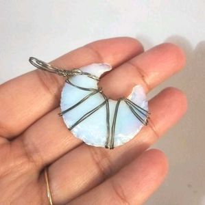 Fire Opal Crystal Pendant Moon Shaped