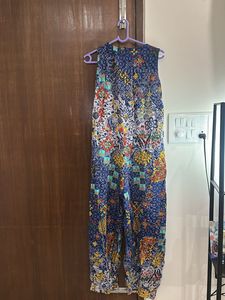 Navy Blue With Patterned Pocket Jumpsuit