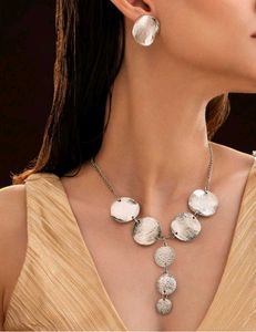 Silver Y Shape Coin Necklace Set With Earrings