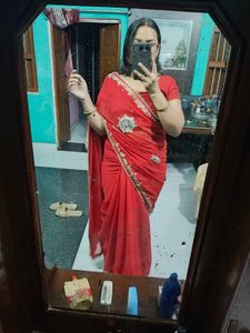 Red Heavy Pearl Work Wedding Saree for Sale