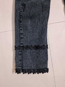 Acid Wash Jeans with Lace Hem