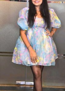 Pastel Puff Sleeve Mini Dress
