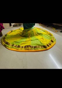 Bright Yellow &amp; Green Lehanga+pink Dupatta