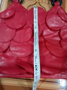 Red Leather Circle Hobo Bag