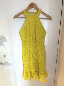 Yellow Lace Halter Mini Dress