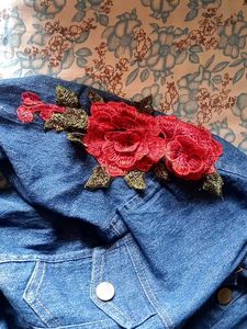 Denim Jacket with Rose Embroidery