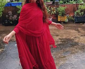 Elegant Red Anarkali Kurta Set