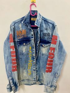 Blue printed Denim Jacket Oversized