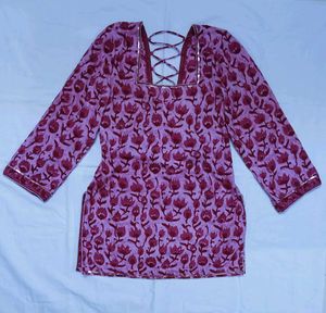 🌷Cotton Short Kurti with Criss-Cross Back Tie