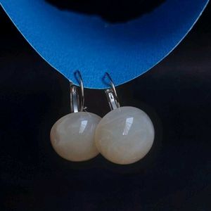 Vintage White Marble Style Ball Earrings