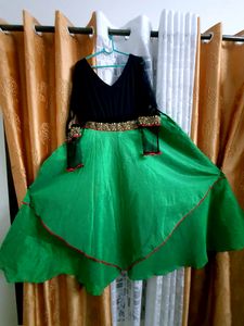 Layered Green And Black Dress/Kurti