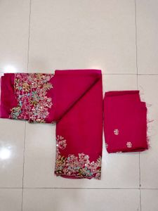 Magenta Embroidered Saree Set