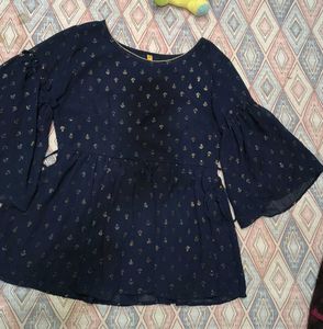 Navy Blue Printed Top