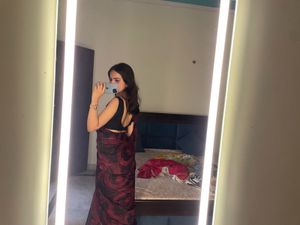 Elegant Black &amp; Red Saree