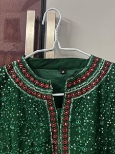 Ethnic Green Embellished Kurta and Dupatta