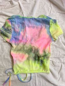 Y2k Mesh Sheer Tie-dye Crop Top