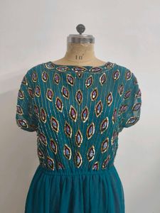 Teal Embellished Maxi Dress