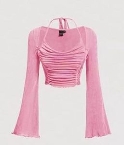 Pink Long Sleeve Halter Top