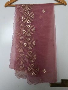 Elegant Pink Embroidered Kurta Organza Dupatta