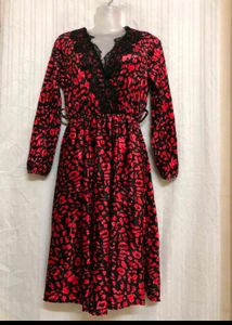 Vintage Red & Black Print Dress