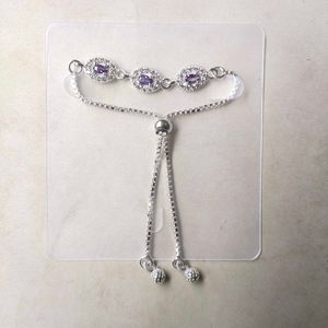 Pure Silver Blue CZ Stone Adjustable Hand Bracelet