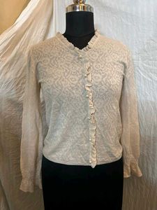 Korean Ruffle Trim Cardigan