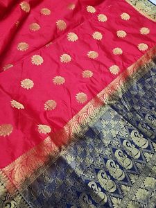 Red Saree With Crep Silk Material