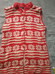 Red Floral Sleeveless Cardigan