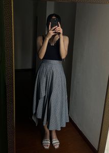 Asymmetrical Fold Pleat MIDI Skirt