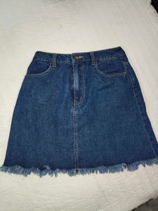 Denim Mini Skirt with Frayed Hem