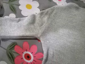 Silver Ribbed Long Sleeve Top