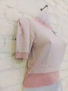 Zara Pink Checkered Knit Top