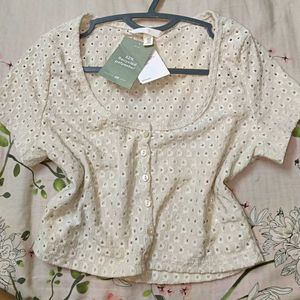 H&amp;M White Eyelet Button-Down Top