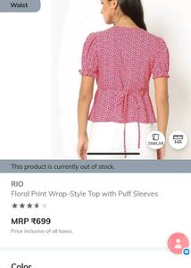 Cute Floral Wrap Style Top With Puff Sleeves