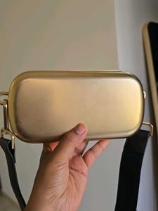 ZARA Unisex Gold Metal Sling Bag