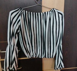 Striped Bell Sleeve off shoulder Crop Top