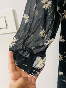 Beautiful Black Florel Below Knee Length Kurti