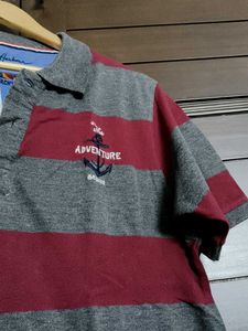 Mast &amp; Harbour Men Red Grey Striped Polo TShirt