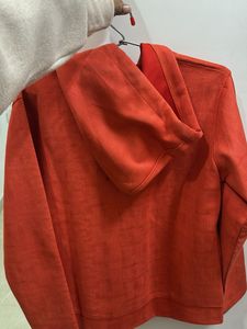 Red Button-Down Hooded Jacket