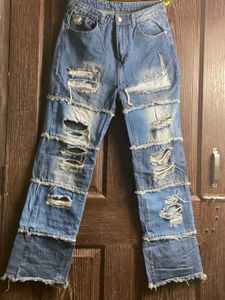 Distressed Patchwork Jeans