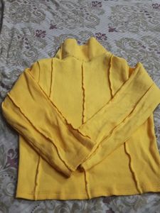 Yellow Ribbed Stitch Detail Turtleneck Top