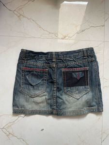 Vintage Distressed Denim Mini Skirt